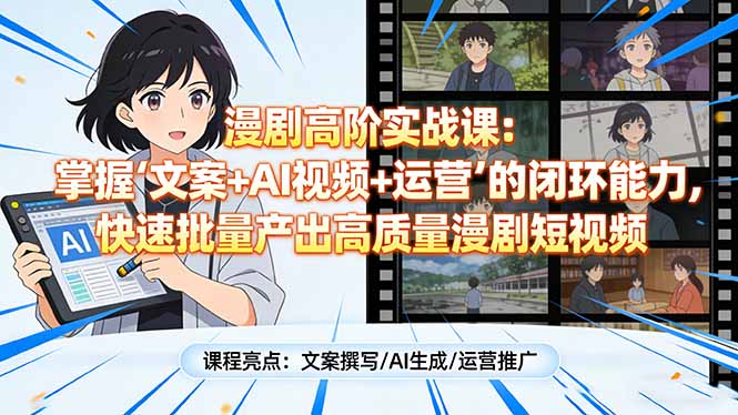 漫剧高阶实战课:掌握“文案+AI视频+运营”的闭环能力,快速批量产出高质量漫剧短视频 漫剧高阶实战课:掌握“文案+AI视频+运营”的闭环能力,快速批量产出高质量漫剧短视频