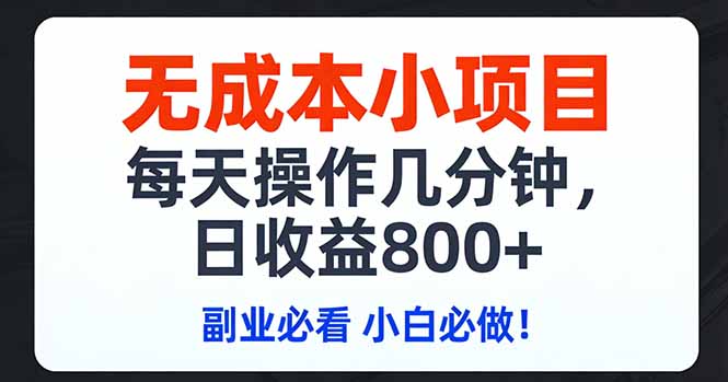 无成本小项目,每天操作几分钟,日收益800+ 副业必看 小白必做！ - 技研社-技研社