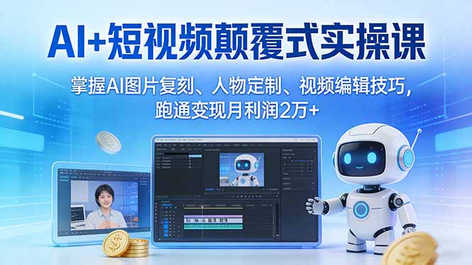 AI+短视频颠覆式实操课：掌握AI图片复刻、人物定制、视频编辑技巧，跑通变现月利润2万+ - 技研社-技研社
