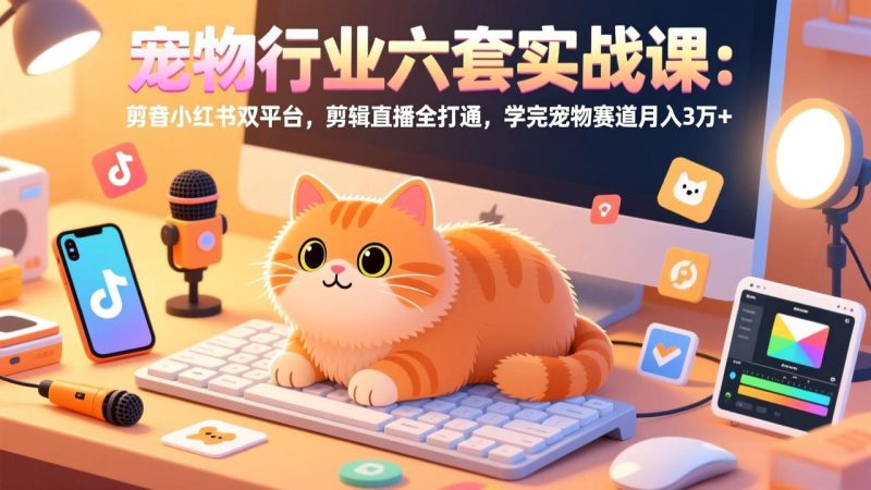 宠物行业六套实战课:抖音小红书双平台,剪辑直播全打通,学完宠物赛道月入3万+ - 技研社-技研社