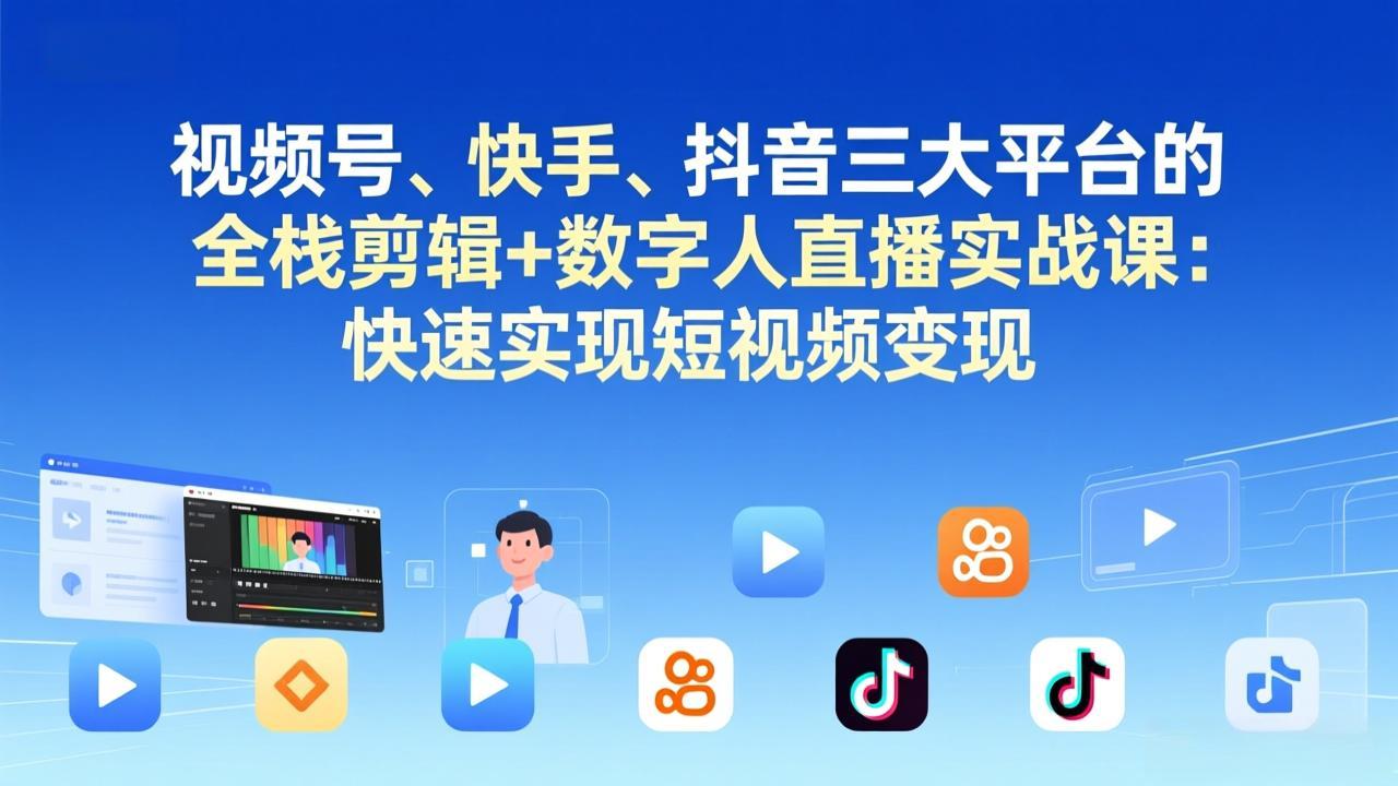 视频号、快手、抖音三大平台的全栈剪辑+数字人直播实战课-更新:快速实现短视频变现 视频号、快手、抖音三大平台的全栈剪辑+数字人直播实战课-更新:快速实现短视频变现