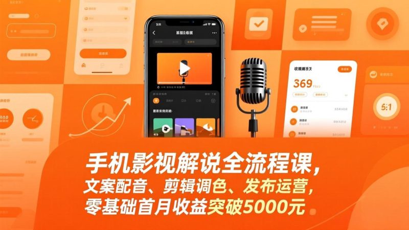 手机影视解说全流程课,文案配音、剪辑调色、发布运营,零基础首月收益突破5000元 - 技研社-技研社