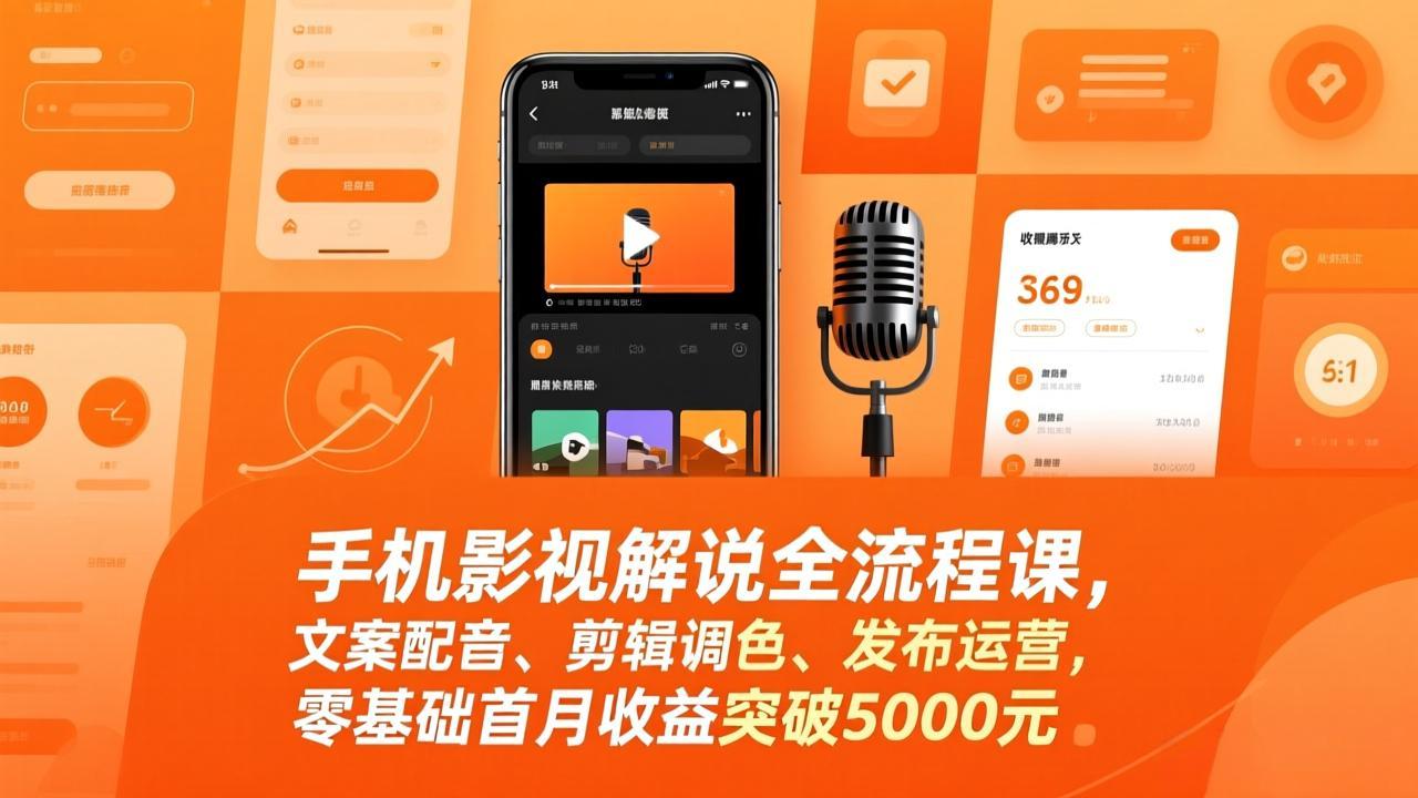 手机影视解说全流程课,文案配音、剪辑调色、发布运营,零基础首月收益突破5000元 手机影视解说全流程课,文案配音、剪辑调色、发布运营,零基础首月收益突破5000元