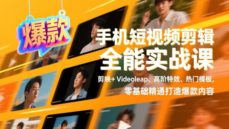 手机短视频剪辑全能实战课,剪映+Videoleap、高阶特效、热门模板,零基础精通打造爆款内容 - 技研社-技研社