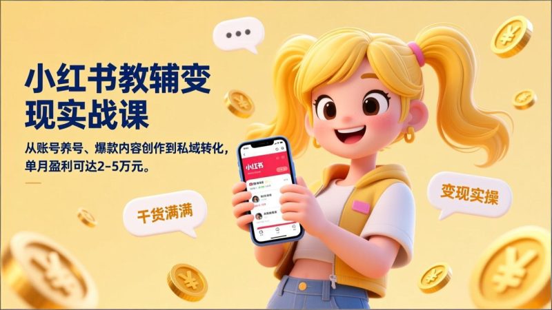小红书教辅变现实战课,从账号养号、爆款内容创作到私域转化,单月盈利可达2-5万元 - 技研社-技研社
