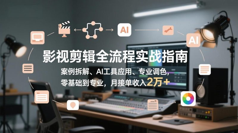 影视剪辑全流程实战指南,案例拆解、AI工具应用、专业调色,零基础到专业,月接单收入2万+ - 技研社-技研社