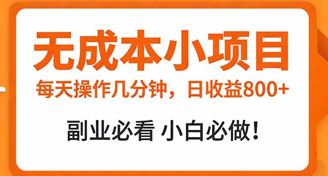 无成本小项目:每天操作几分钟,真实日收益800+-技研社