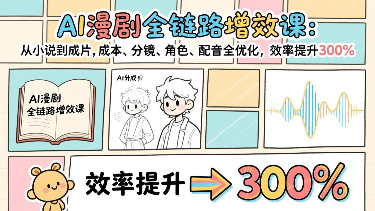AI漫剧全链路增效课:从小说到成片,成本、分镜、角色、配音全优化,效率提升300% AI漫剧全链路增效课:从小说到成片,成本、分镜、角色、配音全优化,效率提升300%