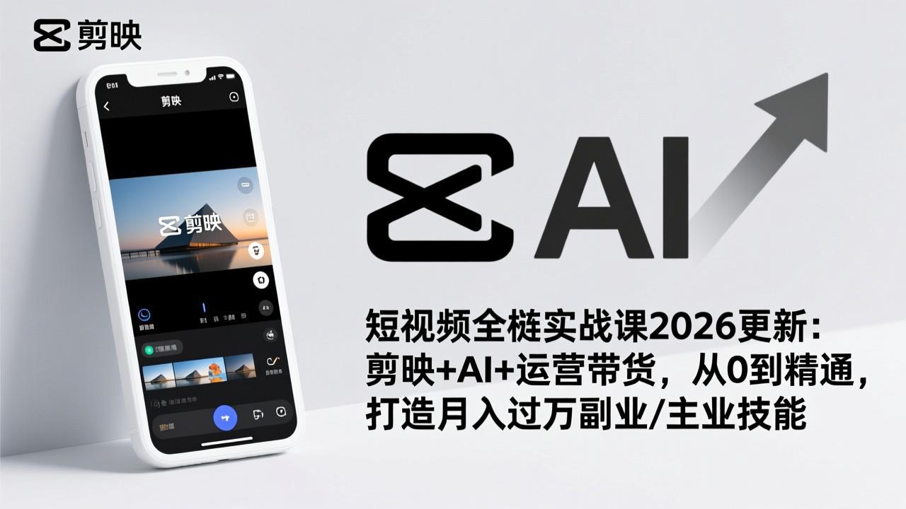 短视频全栈实战课2026更新:剪映+AI+运营带货,从0到精通,打造月入过万副业/主业技能 短视频全栈实战课2026更新:剪映+AI+运营带货,从0到精通,打造月入过万副业/主业技能