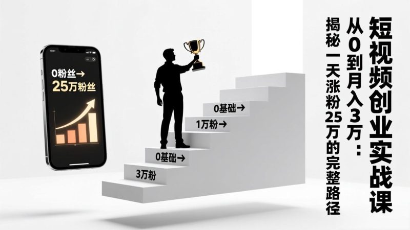 短视频创业实战课:从0到月入3万:揭秘一天涨粉25万的完整路径 - 技研社-技研社