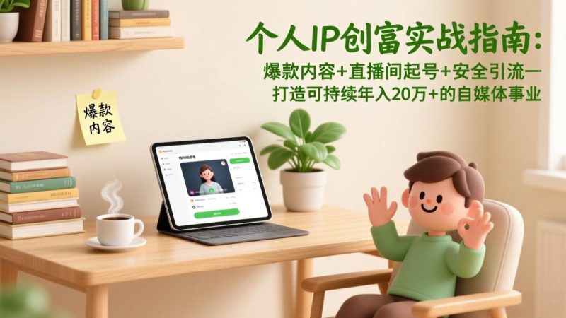 个人IP创富实战指南:爆款内容+直播间起号+安全引流,打造可持续年入20万+的自媒体事业 - 技研社-技研社