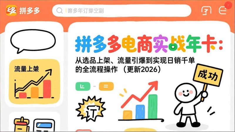 拼多多电商实战年卡:从选品上架、流量引爆到实现日销千单的全流程操作(更新2026) - 技研社-技研社