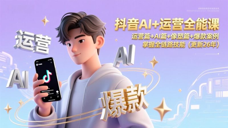 抖音AI+运营全能课:运营篇+AI篇+像塑篇+爆款案例,掌握全链路技能-技研社