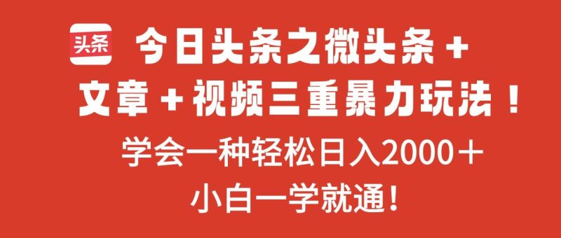 今日头条之微头条+文章+视频三重暴力玩法,学会一种轻松日入2000+,… - 技研社-技研社