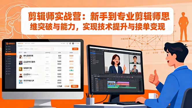 剪辑师实战营:新手到专业剪辑师思维突破与能力,实现技术提升与接单变现-技研社