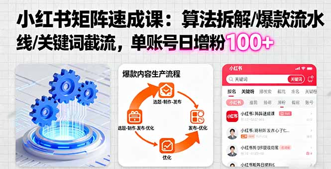 小红书矩阵起号速成课：算法拆解/爆款流水线/关键词截流 单账号日增粉100+ - 技研社-技研社