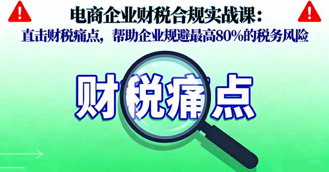 电商企业财税合规实战课,直击财税痛点,帮助企业规避最高80%的税务风险 电商企业财税合规实战课,直击财税痛点,帮助企业规避最高80%的税务风险