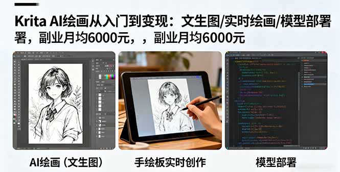 Krita AI绘画从入门到变现:文生图/实时绘画/模型部署,副业月均6000元 Krita AI绘画从入门到变现:文生图/实时绘画/模型部署,副业月均6000元