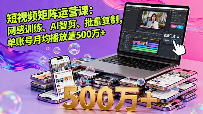 短视频矩阵运营课:网感训练、AI智剪、批量复制,单账号月均播放量500万+ 短视频矩阵运营课:网感训练、AI智剪、批量复制,单账号月均播放量500万+