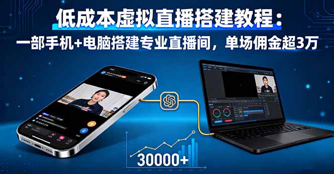 低成本虚拟直播搭建教程:一部手机+电脑搭建专业直播间,单场佣金超3万 低成本虚拟直播搭建教程:一部手机+电脑搭建专业直播间,单场佣金超3万
