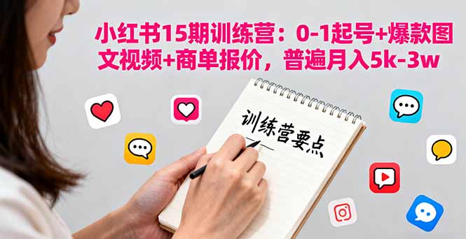 小红书15期训练营:1起号+爆款图文视频+商单报价,普遍月入5k-技研社