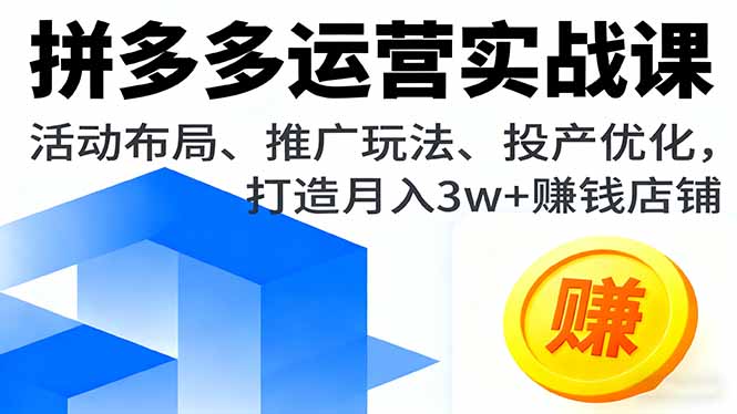 拼多多运营实战课，活动布局、推广玩法、投产优化，打造月入3w+赚钱店铺 - 技研社-技研社