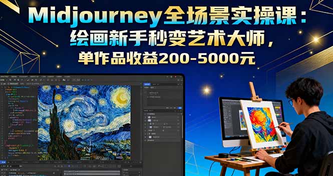 Midjourney全场景实操课:绘画新手秒变艺术大师,单作品收益200-5000元 Midjourney全场景实操课:绘画新手秒变艺术大师,单作品收益200-5000元