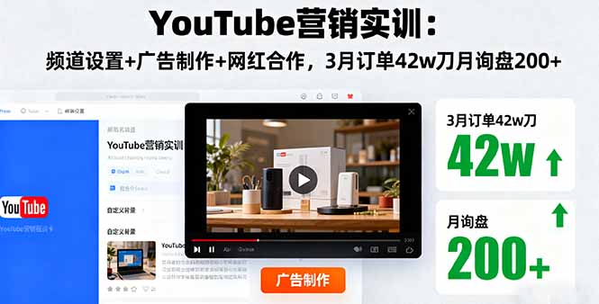 YouTube营销实训:频道设置+广告制作+网红合作,3月订单42w刀月询盘200+ YouTube营销实训:频道设置+广告制作+网红合作,3月订单42w刀月询盘200+