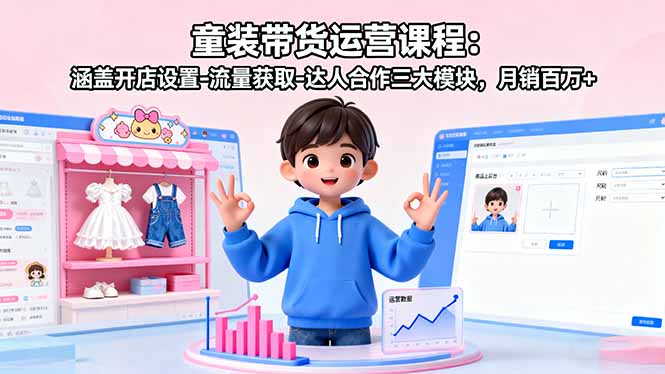 童装带货运营课程：涵盖开店设置-流量获取-达人合作三大模块，月销百万+ - 技研社-技研社