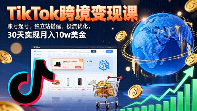 TikTok跨境变现课：账号起号、独立站搭建、投流优化，30天实现月入10w美金 - 技研社-技研社