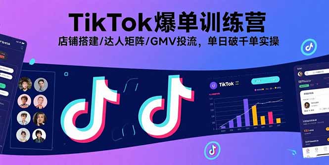 TikTok爆单训练营，店铺搭建/达人矩阵/GMV投流，单日破千单实操 - 技研社-技研社