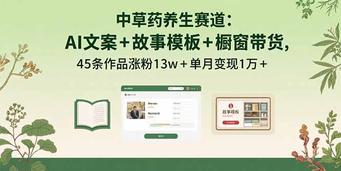 中草药养生赛道：AI文案+故事模板+橱带货，45条作品涨粉13w+单月变现1万+ - 技研社-技研社