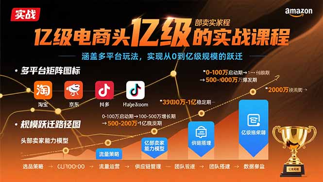 亿级电商头部卖家的实战课程:涵盖多平台玩法,实现从0到亿级规模的跃迁 亿级电商头部卖家的实战课程:涵盖多平台玩法,实现从0到亿级规模的跃迁
