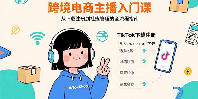 跨境电商主播入门课,TikTok下载注册,支付工具配置,社媒账号管理全流程 跨境电商主播入门课,TikTok下载注册,支付工具配置,社媒账号管理全流程