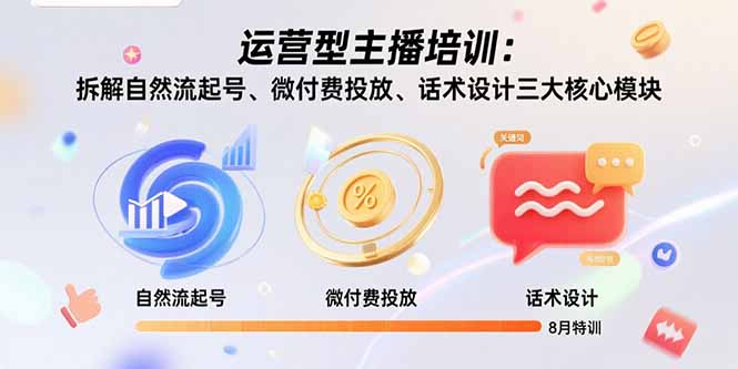 运营型主播培训:拆解自然流起号、微付费投放、话术设计三大核心模块-8月 运营型主播培训:拆解自然流起号、微付费投放、话术设计三大核心模块-8月
