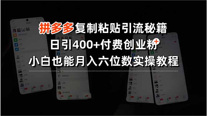 拼多多复制粘贴引流秘籍,日引400+付费创业粉,小白也能月入六位数实操... 拼多多复制粘贴引流秘籍,日引400+付费创业粉,小白也能月入六位数实操...