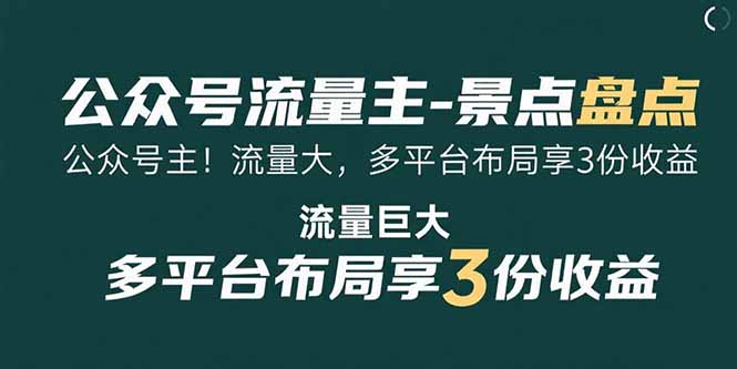 公众号流量主-景点盘点 流量巨大 多平台布局享3份收益 公众号流量主-景点盘点 流量巨大 多平台布局享3份收益