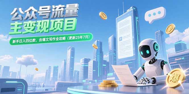 公众号流量主变现项目,新手日入四位数,含爆文写作全攻略(更新25年7月) 公众号流量主变现项目,新手日入四位数,含爆文写作全攻略(更新25年7月)