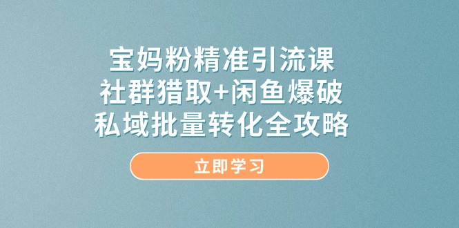 宝妈粉精准引流课:社群猎取+闲鱼爆破,私域批量转化全攻略-技研社