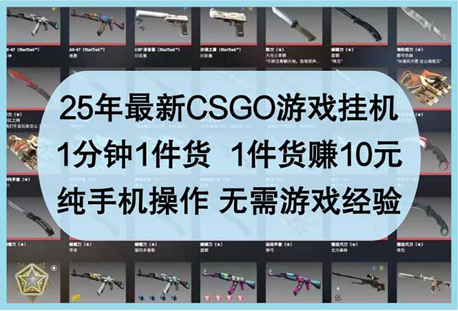 25年最新CSGO游戏挂机，1分钟1件货，1件货赚10元 纯手机操作 无需游戏经验 - 技研社-技研社