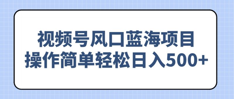 视频号风口蓝海项目:操作简单轻松日入500+-技研社