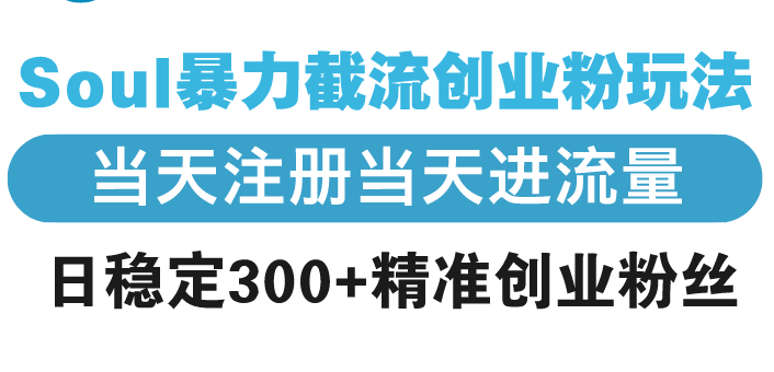 Soul暴力截流创业粉玩法,当天注册当天进流量,日稳定300+精准创业粉丝 Soul暴力截流创业粉玩法,当天注册当天进流量,日稳定300+精准创业粉丝