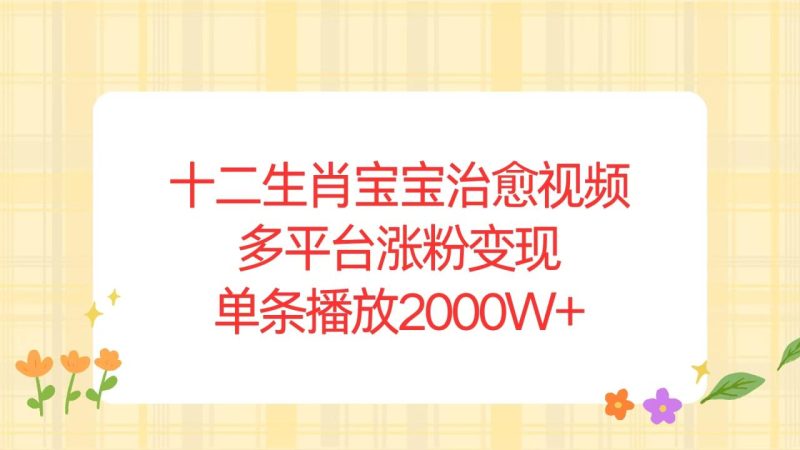 十二生肖宝宝治愈视频，多平台涨粉变现，单条播放2000W+ - 技研社-技研社