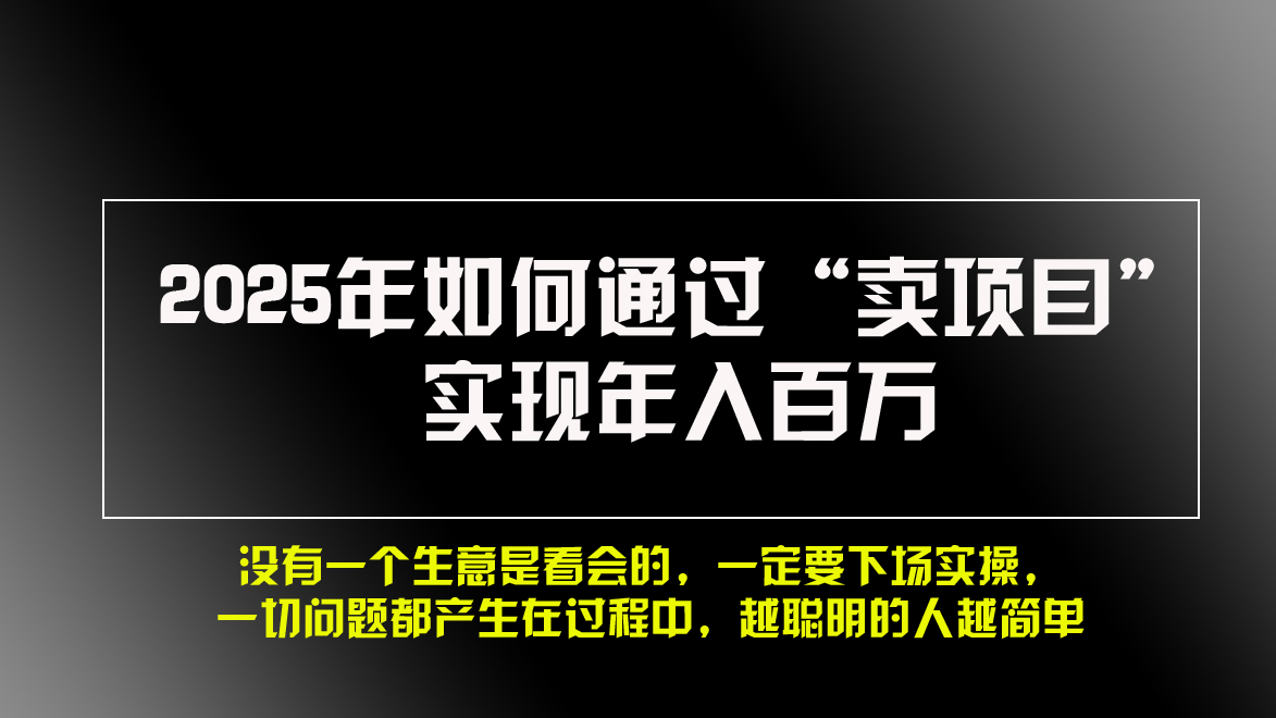 2025年如何通过“卖项目”实现年入百万,做网赚必看!! 2025年如何通过“卖项目”实现年入百万,做网赚必看!!