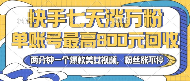 2024年快手七天涨万粉,但账号最高800元回收。两分钟一个爆款美女视频 - 技研社-技研社