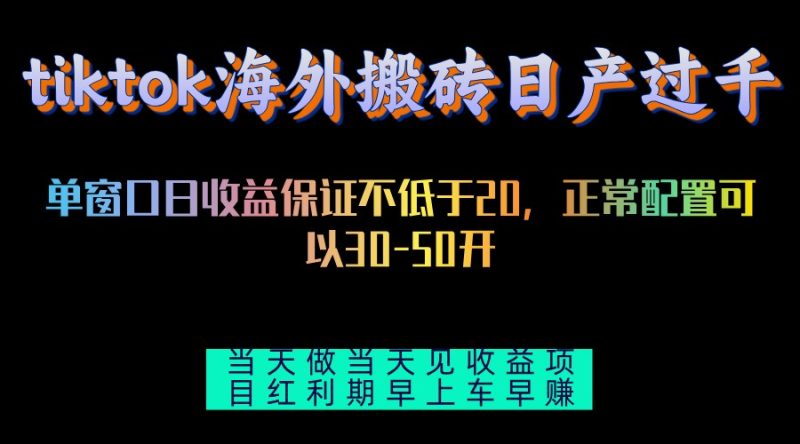 tiktok海外搬砖项目单机日产过千当天做当天见收益 - 技研社-技研社