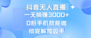 抖音无人直播，一天躺赚3000+，0粉手机就能做，新手小白均可操作 - 技研社-技研社