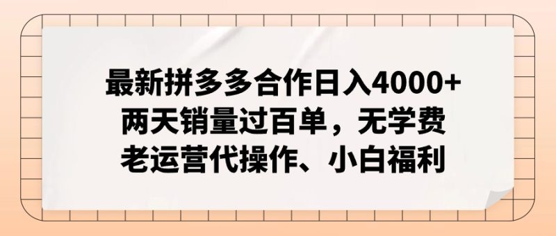 拼多多最新合作日入4000+两天销量过百单,无学费、老运营代操作、小白福利 - 技研社-技研社