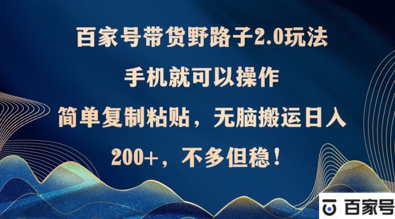 百家号带货野路子2.0玩法,手机就可以操作,简单复制粘贴,无脑搬运日… - 技研社-技研社
