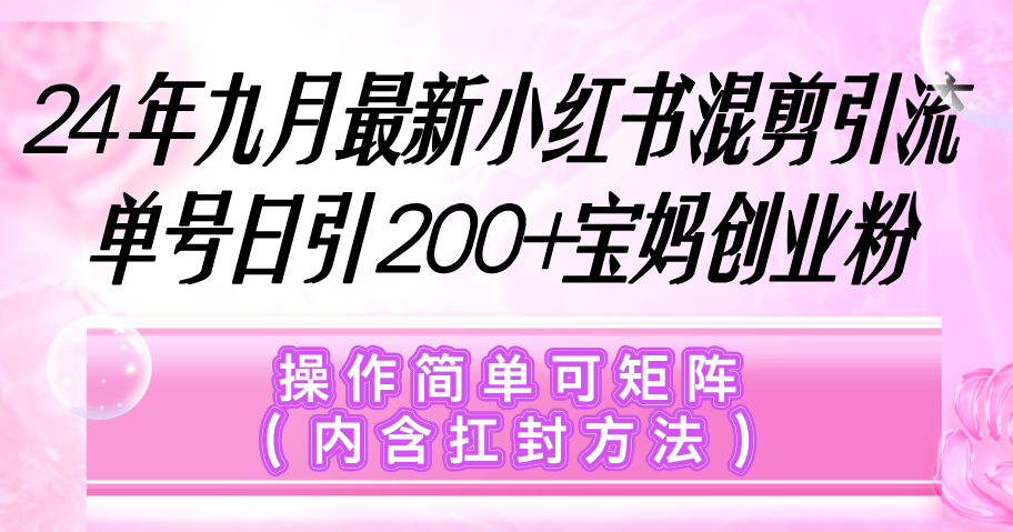 小红书混剪引流,单号日引200+宝妈创业粉,操作简单可矩阵(内含扛封... 小红书混剪引流,单号日引200+宝妈创业粉,操作简单可矩阵(内含扛封...